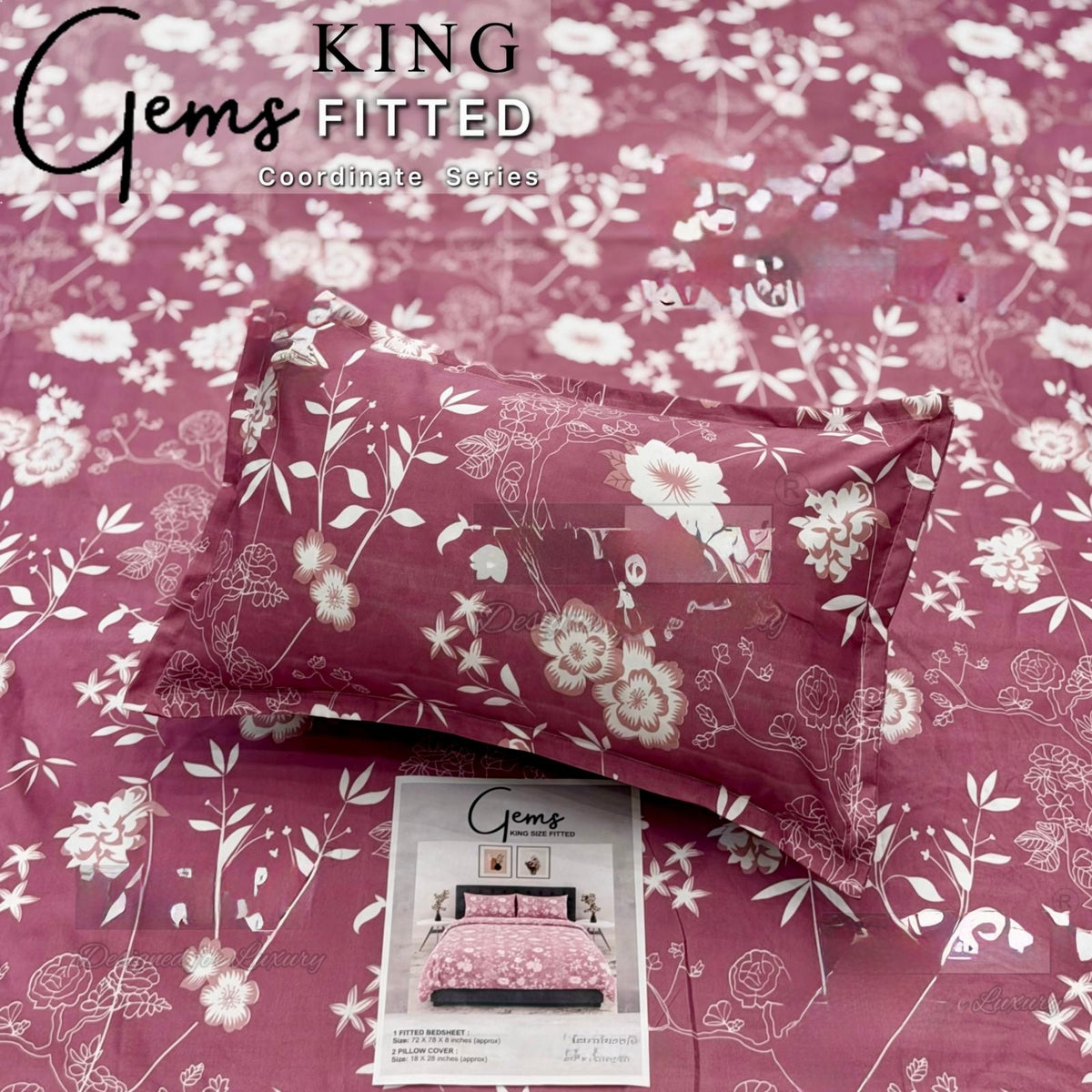 GEMS KING FITTED – 3PCS KING FITTED BEDSHEET SET (1+2)